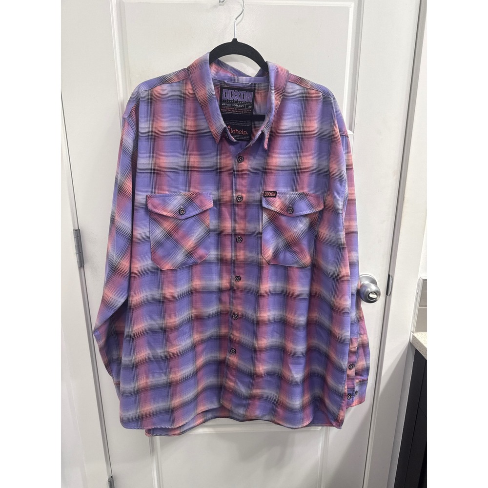 Dixxon Flannel Co Childhelp #FIVETOOMANY Purple Plaid Button Down Shirt Mens 3X